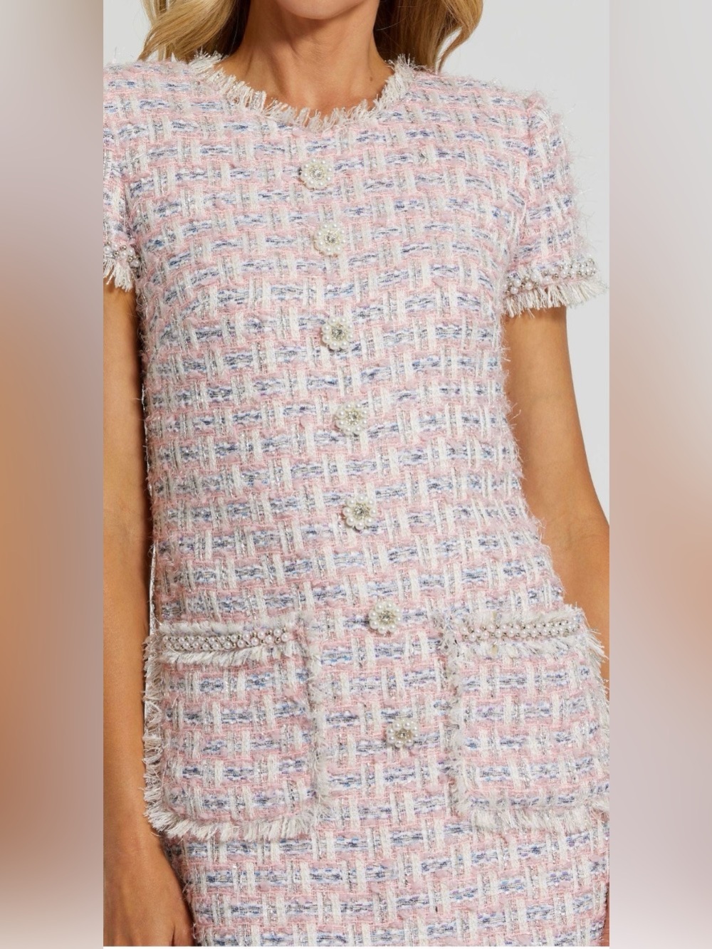 MAC DUGGAL Short Sleeve Semi-Formal Tweed Shift Dress #20805 Pink Multi Sz: S - Picture 11 of 11